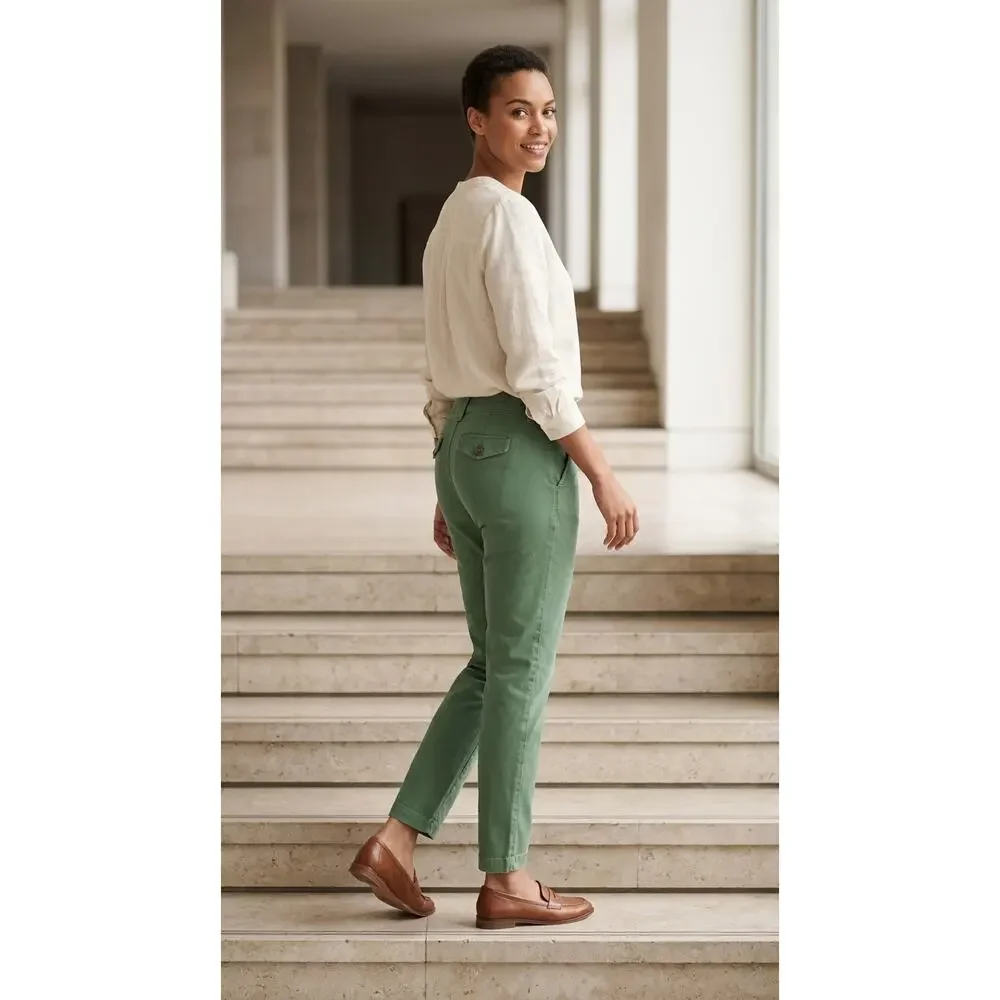 Cabi Green Stretch Tapered Chino Pants Solid Pockets Women Size 4
